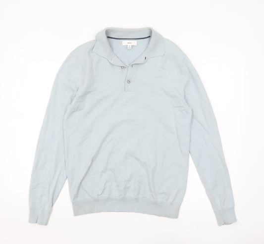Next Men's Blue Collared Henley Jumper Size M Cotton Blend