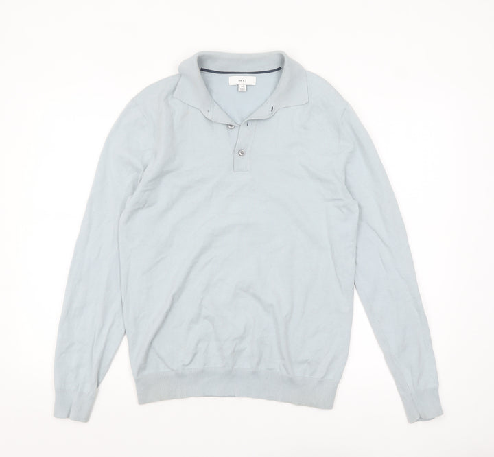 Next Men's Blue Collared Henley Jumper Size M Cotton Blend