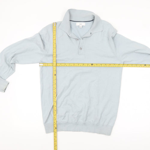Next Men's Blue Collared Henley Jumper Size M Cotton Blend