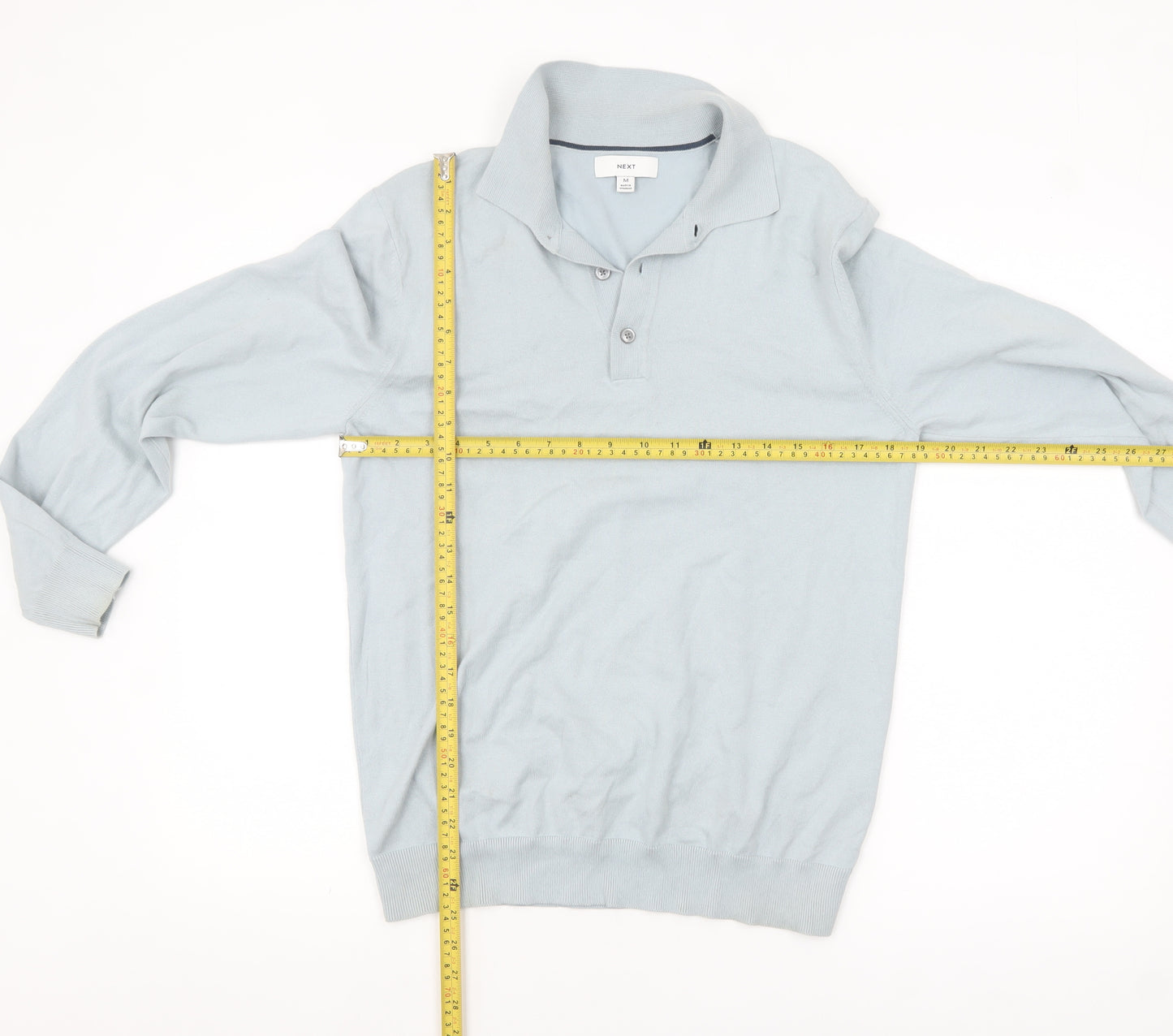 Next Men's Blue Collared Henley Jumper Size M Cotton Blend