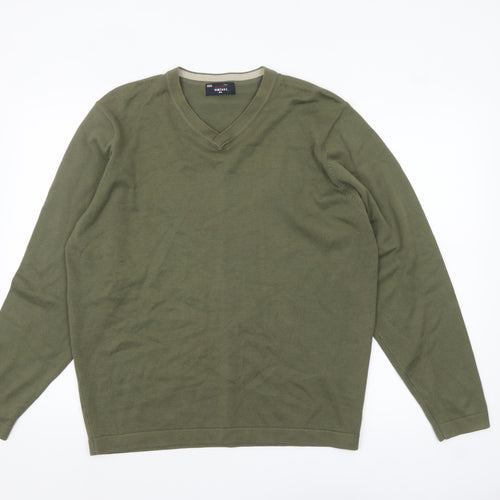 Marks and Spencer Men's Khaki V-Neck Cotton Jumper Large