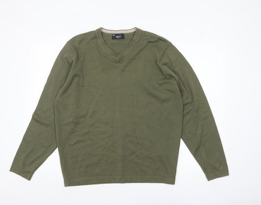 Marks and Spencer Men's Khaki V-Neck Cotton Jumper Large