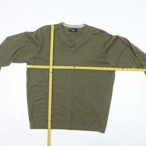 Marks and Spencer Men's Khaki V-Neck Cotton Jumper Large