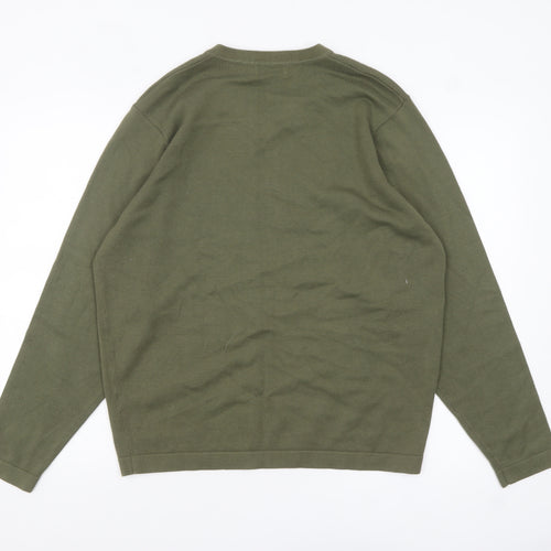 Marks and Spencer Men's Khaki V-Neck Cotton Jumper Large