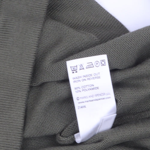 Marks and Spencer Men's Khaki V-Neck Cotton Jumper Large
