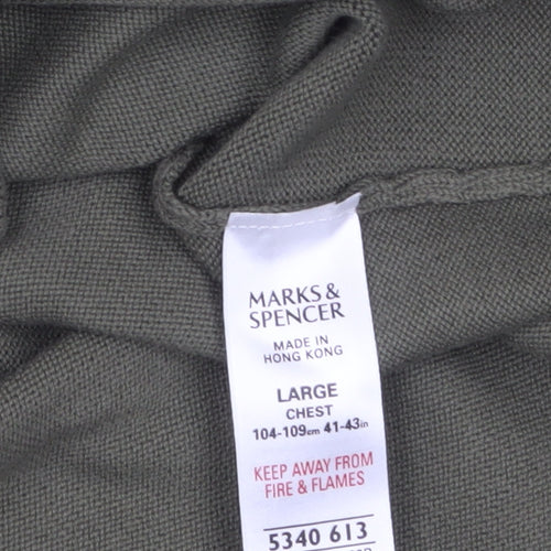 Marks and Spencer Men's Khaki V-Neck Cotton Jumper Large