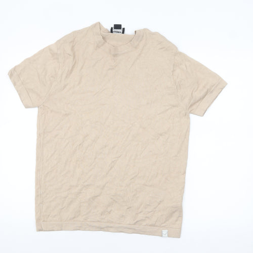 Pull & Bear Men's Beige Short Sleeve Knit Pullover Jumper L