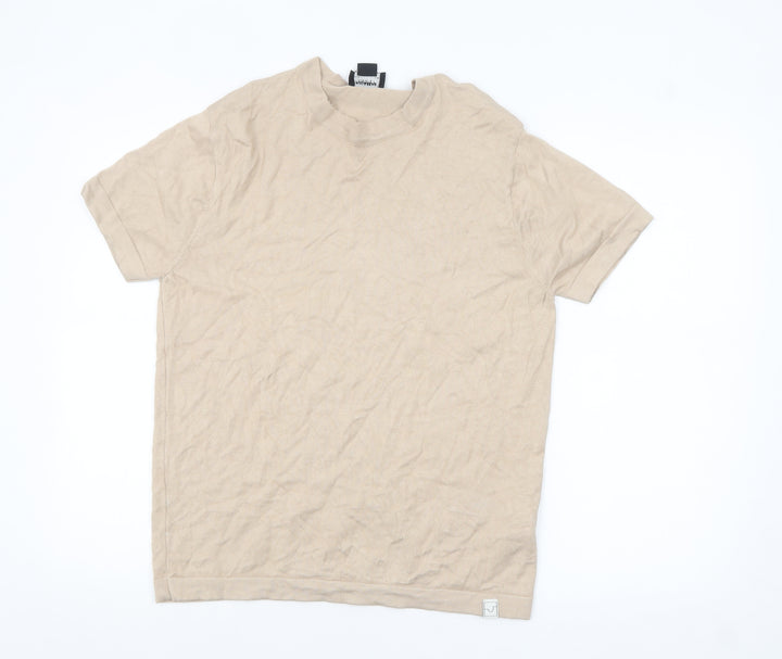 Pull & Bear Men's Beige Short Sleeve Knit Pullover Jumper L