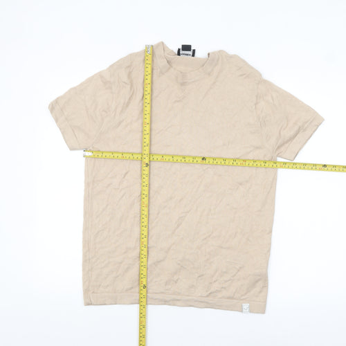 Pull & Bear Men's Beige Short Sleeve Knit Pullover Jumper L