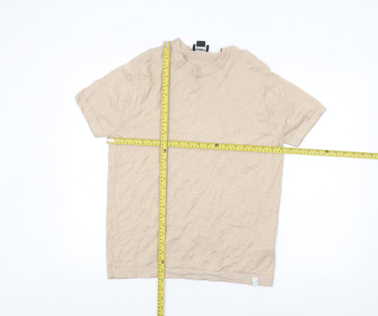 Pull & Bear Men's Beige Short Sleeve Knit Pullover Jumper L
