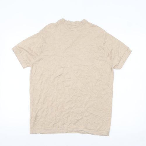 Pull & Bear Men's Beige Short Sleeve Knit Pullover Jumper L