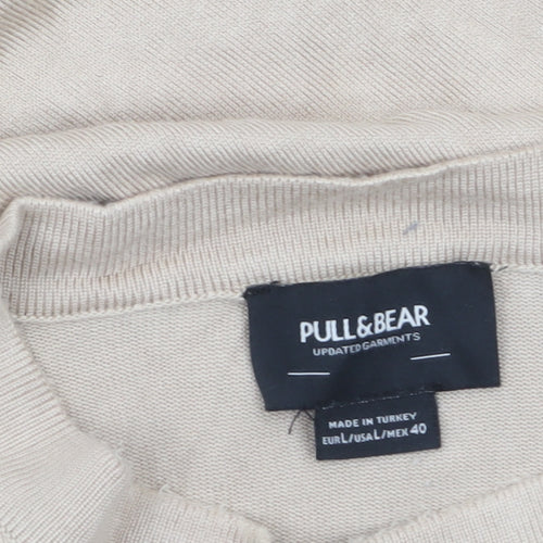 Pull & Bear Men's Beige Short Sleeve Knit Pullover Jumper L