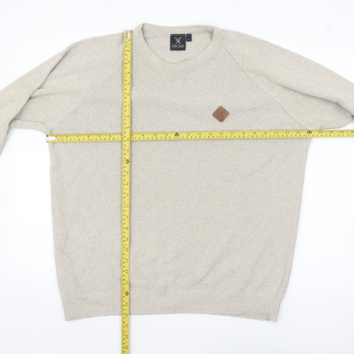 Fox & Crop Men's Beige Cotton Acrylic Crew Neck Jumper Size L