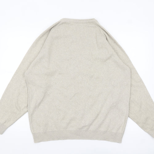 Fox & Crop Men's Beige Cotton Acrylic Crew Neck Jumper Size L