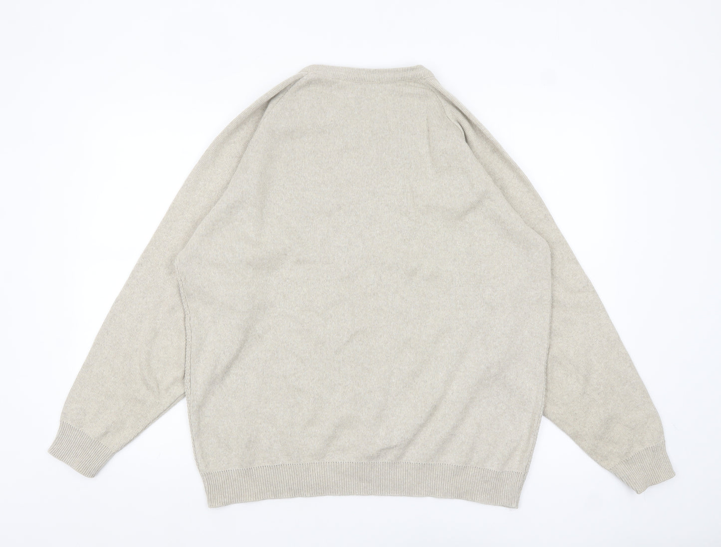 Fox & Crop Men's Beige Cotton Acrylic Crew Neck Jumper Size L