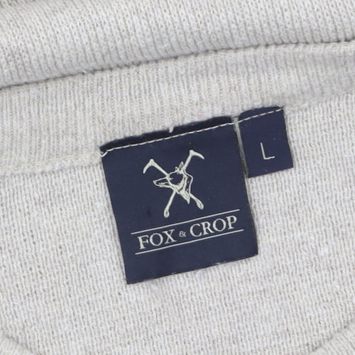 Fox & Crop Men's Beige Cotton Acrylic Crew Neck Jumper Size L