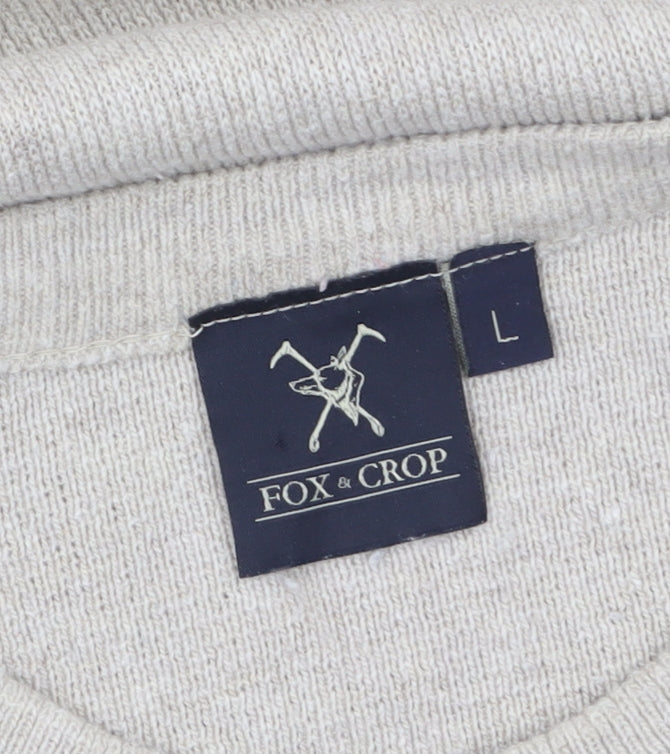 Fox & Crop Men's Beige Cotton Acrylic Crew Neck Jumper Size L