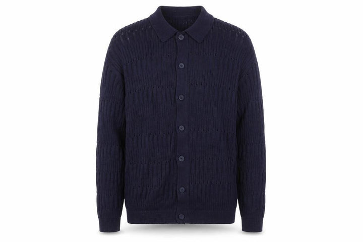 Topman Men’s Blue Collared Open-Knit Cotton Cardigan XL