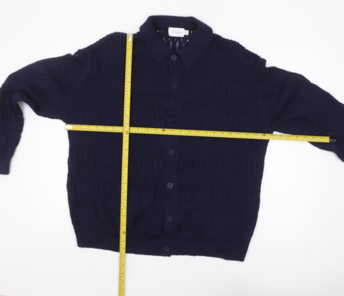 Topman Men’s Blue Collared Open-Knit Cotton Cardigan XL