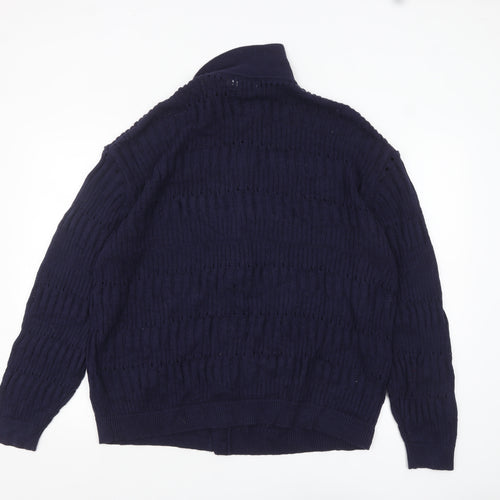 Topman Men’s Blue Collared Open-Knit Cotton Cardigan XL