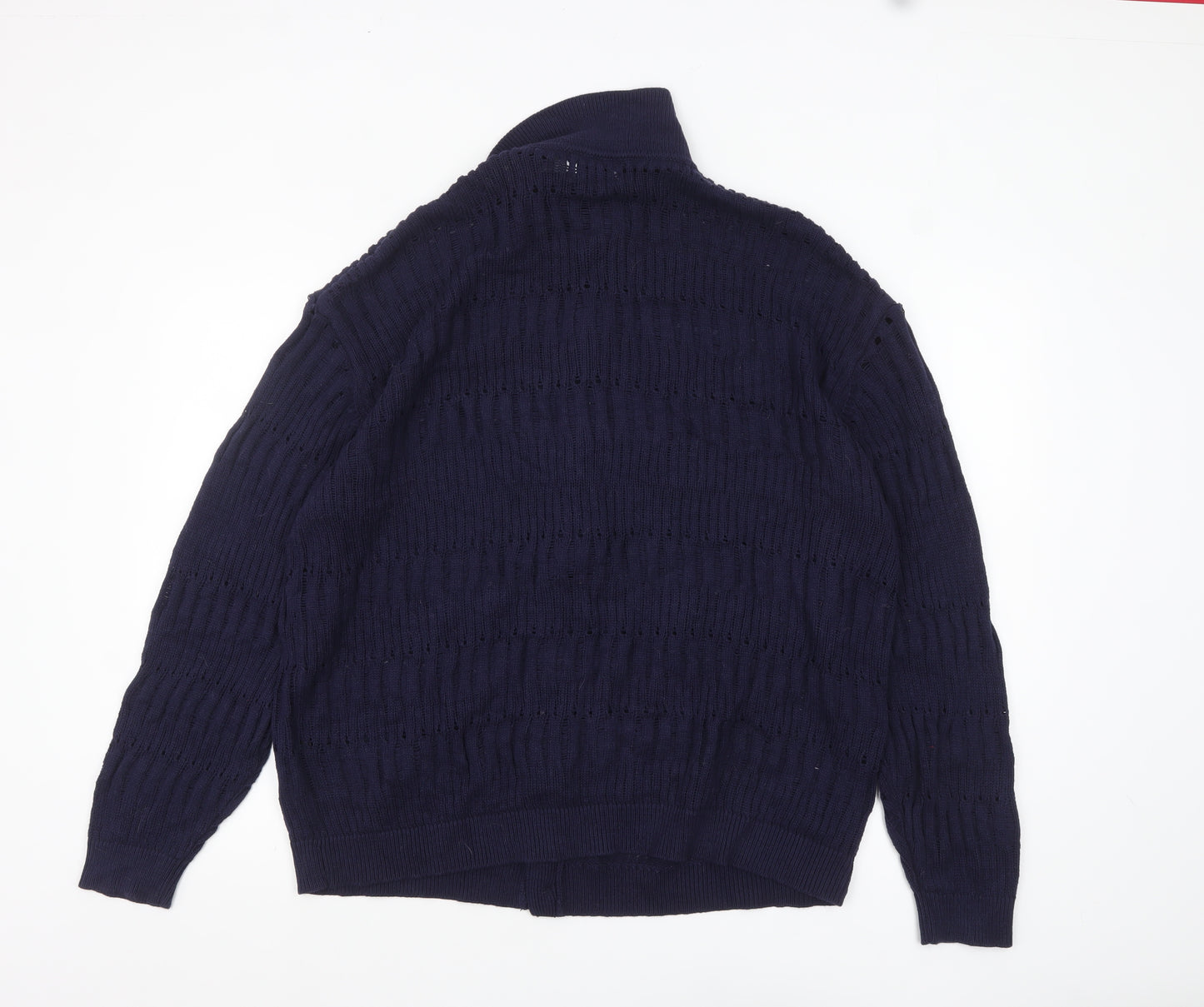 Topman Men’s Blue Collared Open-Knit Cotton Cardigan XL