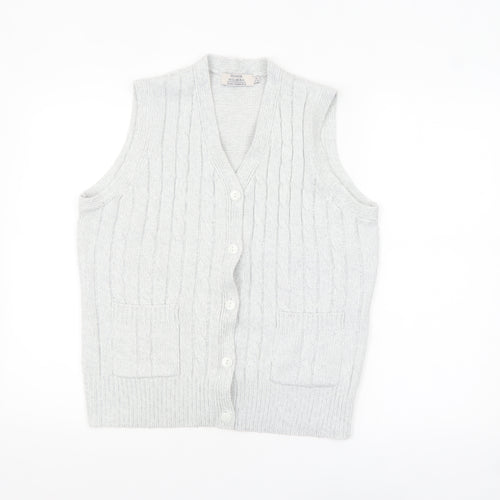 Honor Millburn Women’s Grey Cable-Knit Sleeveless Vest Jumper Size 14