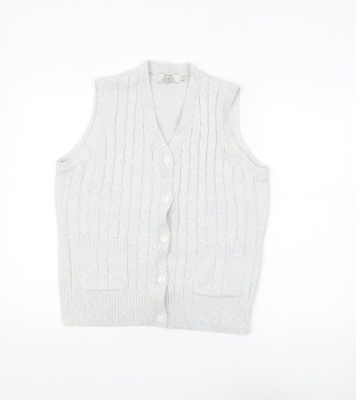 Honor Millburn Women’s Grey Cable-Knit Sleeveless Vest Jumper Size 14