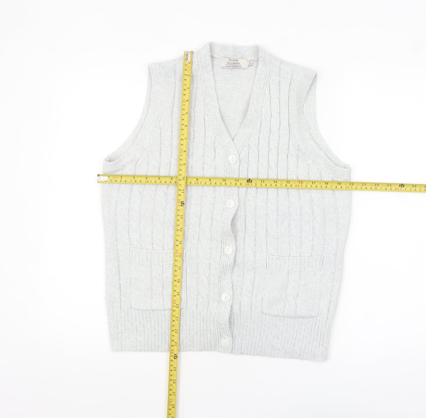 Honor Millburn Women’s Grey Cable-Knit Sleeveless Vest Jumper Size 14