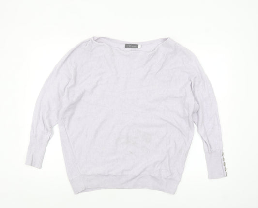 Mint Velvet Womens Ivory Size 12 Relaxed Boat Neck Button Sleeve Jumper