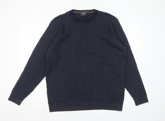 Maine New England Men's Blue Cable Knit Cotton Jumper L