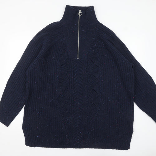 Marks and Spencer Women's Navy XL Half Zip Rib Knit Jumper