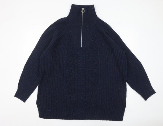 Marks and Spencer Women's Navy XL Half Zip Rib Knit Jumper