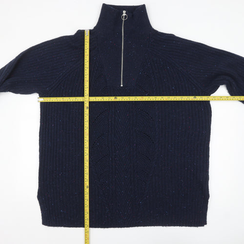 Marks and Spencer Women's Navy XL Half Zip Rib Knit Jumper