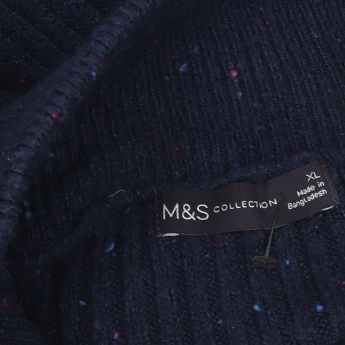 Marks and Spencer Women's Navy XL Half Zip Rib Knit Jumper