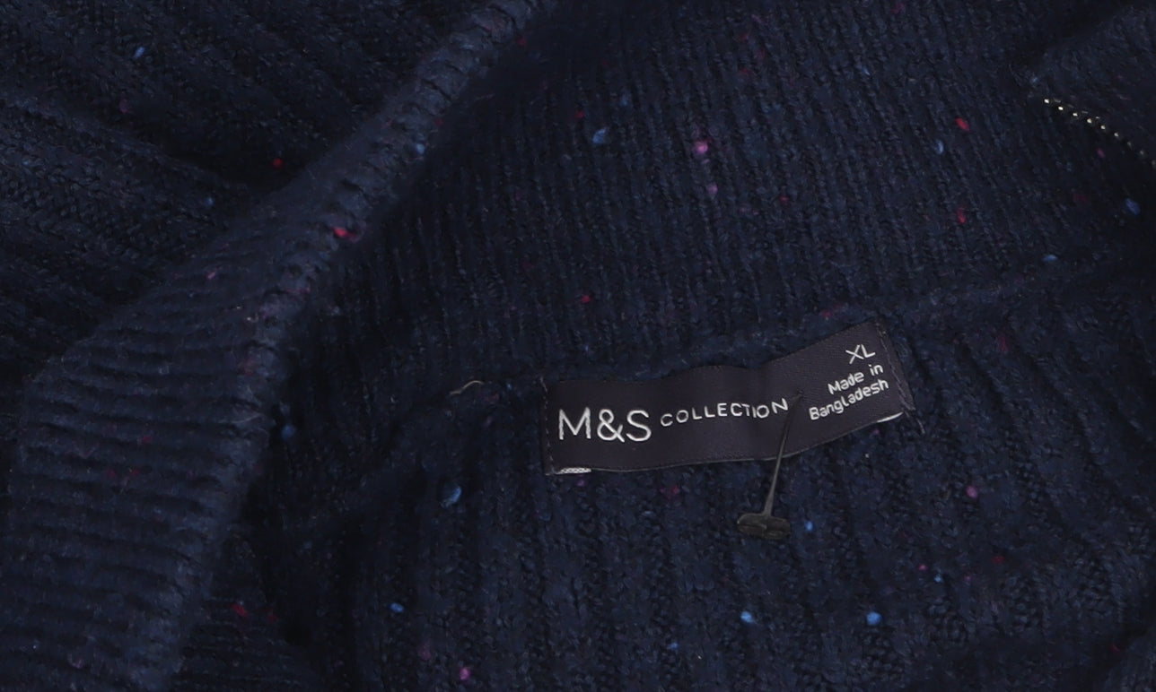 Marks and Spencer Women's Navy XL Half Zip Rib Knit Jumper