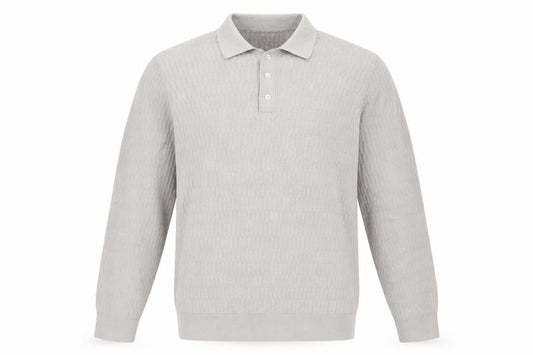Front view of Marks & Spencer men’s beige cotton modal collared henley jumper l