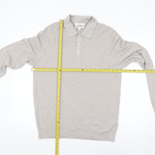 Marks and Spencer Mens Beige Cotton Modal Collared Henley Jumper L