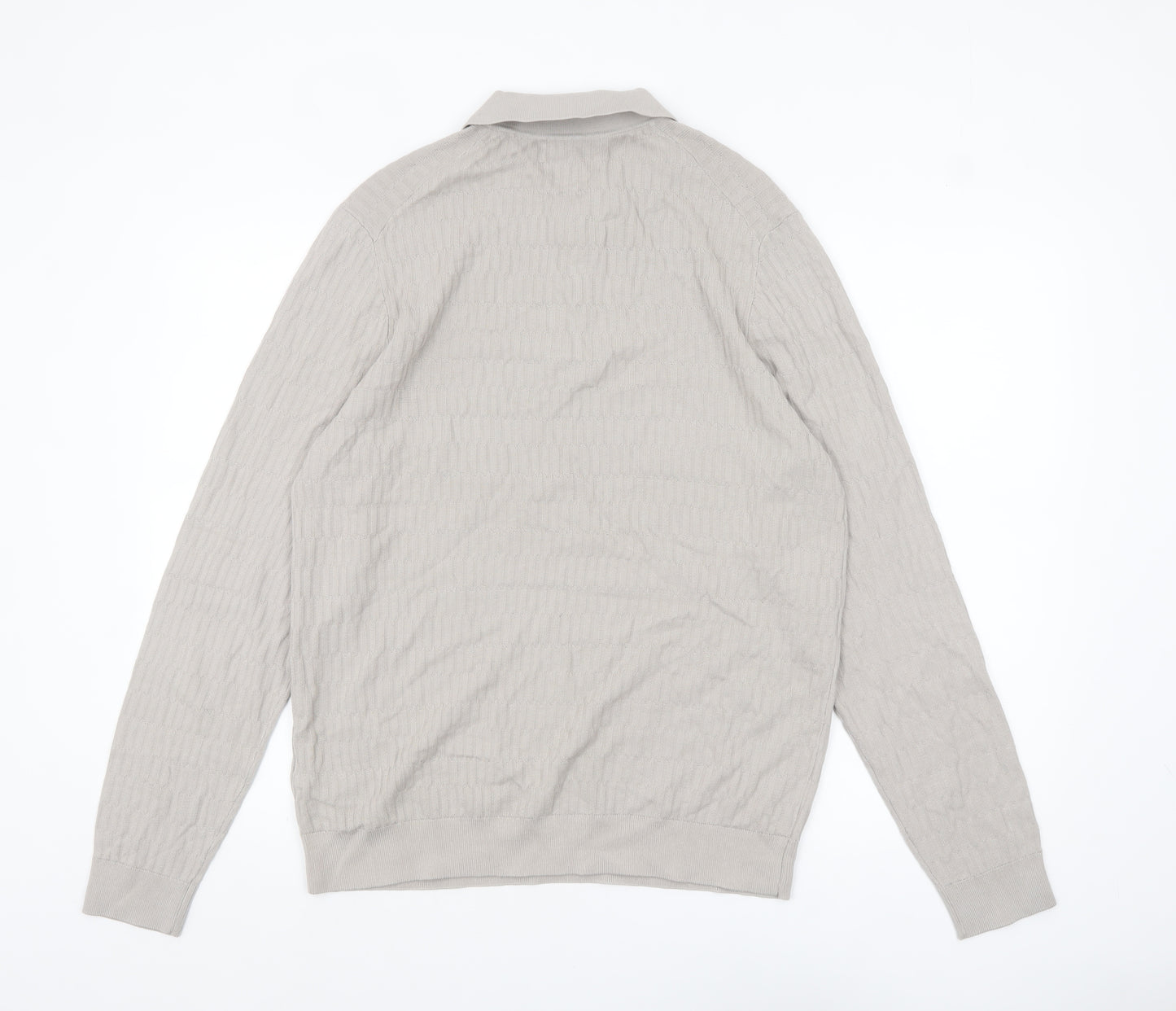 Marks and Spencer Mens Beige Cotton Modal Collared Henley Jumper L