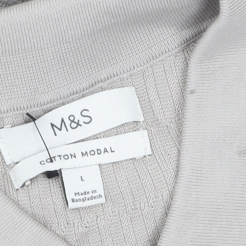 Marks and Spencer Mens Beige Cotton Modal Collared Henley Jumper L