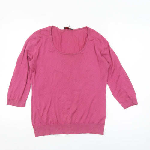 John Smedley Womens Pink Cotton 3/4 Sleeve Scoop Neck Jumper L