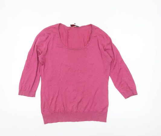John Smedley Womens Pink Cotton 3/4 Sleeve Scoop Neck Jumper L