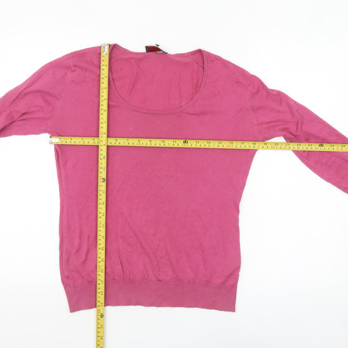 John Smedley Womens Pink Cotton 3/4 Sleeve Scoop Neck Jumper L