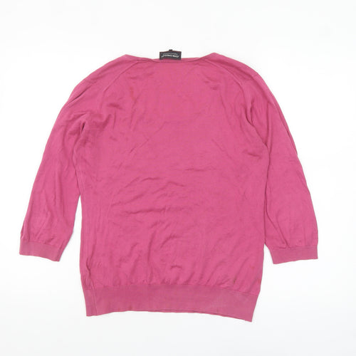 John Smedley Womens Pink Cotton 3/4 Sleeve Scoop Neck Jumper L