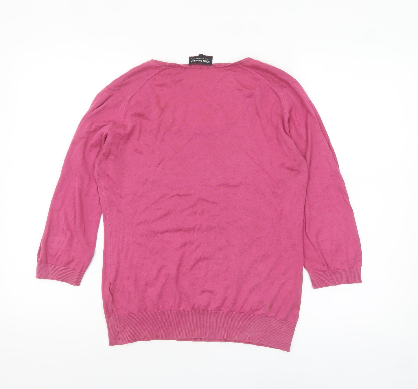 John Smedley Womens Pink Cotton 3/4 Sleeve Scoop Neck Jumper L