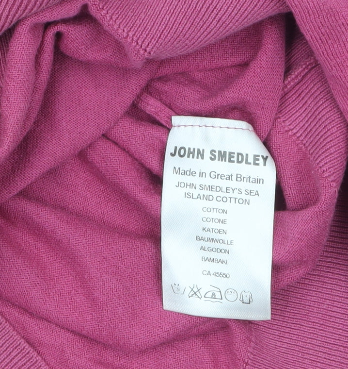 John Smedley Womens Pink Cotton 3/4 Sleeve Scoop Neck Jumper L