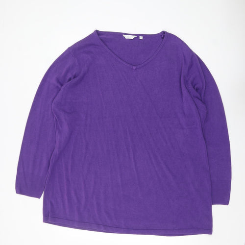 Yours Women Purple V-Neck Long Sleeve Plus Size 26/28 Acrylic Jumper