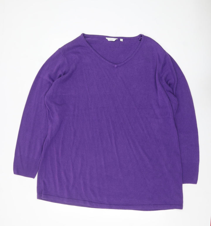 Yours Women Purple V-Neck Long Sleeve Plus Size 26/28 Acrylic Jumper