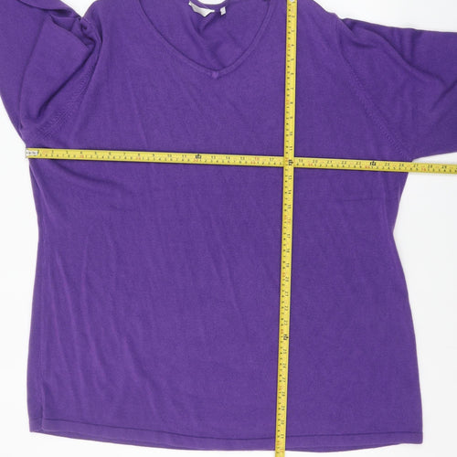 Yours Women Purple V-Neck Long Sleeve Plus Size 26/28 Acrylic Jumper
