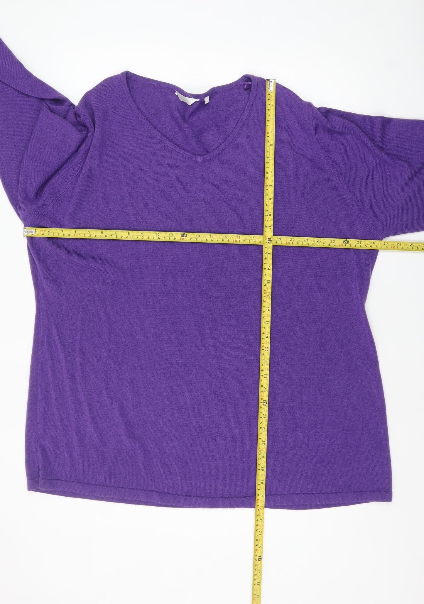 Yours Women Purple V-Neck Long Sleeve Plus Size 26/28 Acrylic Jumper