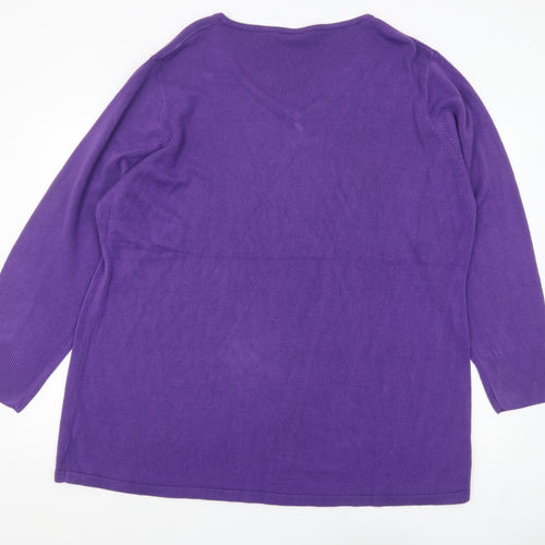 Yours Women Purple V-Neck Long Sleeve Plus Size 26/28 Acrylic Jumper